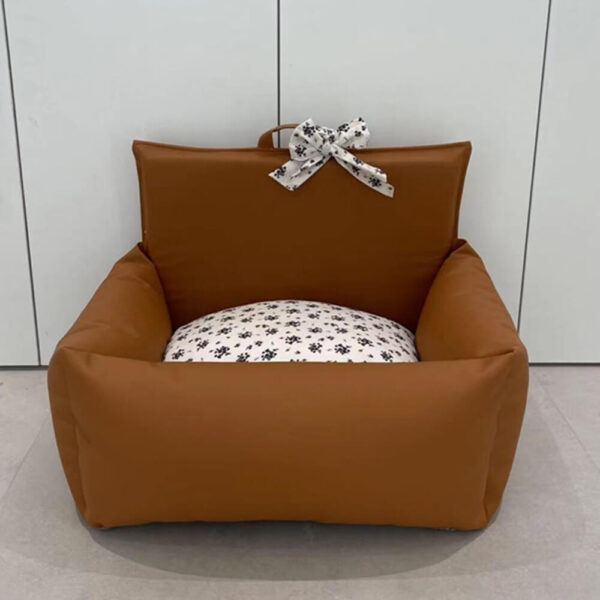 Vintage Floral Faux Leather Waterproof Anti-Scratch Puppy Dog Bed - Image 4