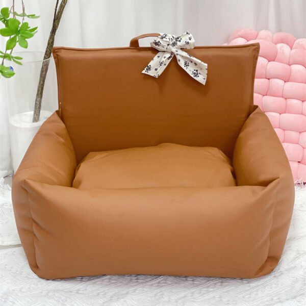 Vintage Floral Faux Leather Waterproof Anti-Scratch Puppy Dog Bed - Image 5