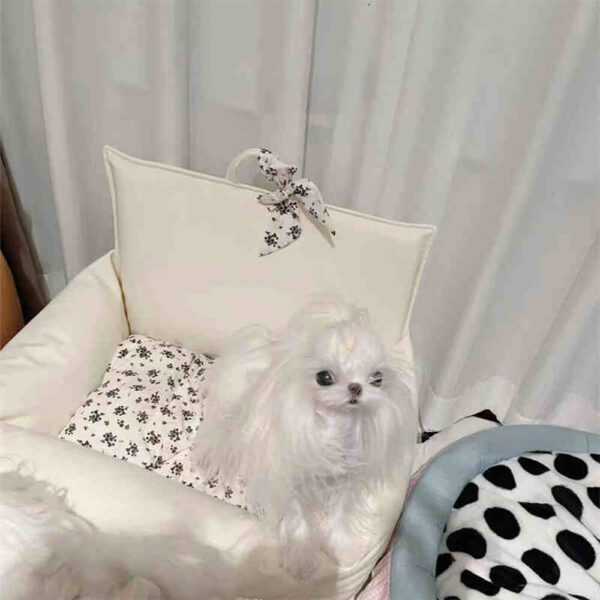 Vintage Floral Faux Leather Waterproof Anti-Scratch Puppy Dog Bed - Image 6