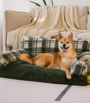Vintage Checkered Washable Cozy Support Calming Dog & Cat Sofa Bed