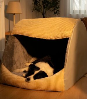 Warm Flannel Detachable Semi-Enclosed Large Dog Tent Bed