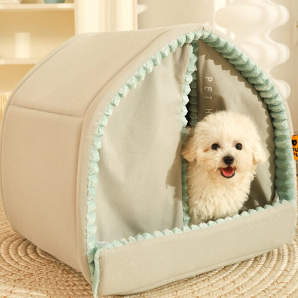 Double Curtain Pet House Enclosed Dog Bed - Image 8