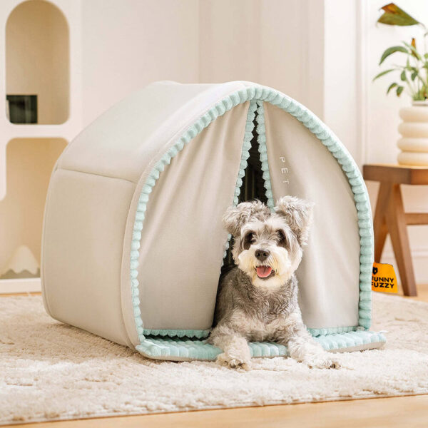 Double Curtain Pet House Enclosed Dog Bed - Image 10