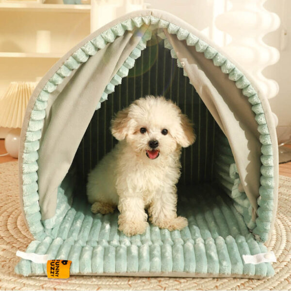 Double Curtain Pet House Enclosed Dog Bed - Image 2