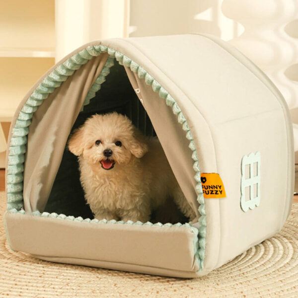 Double Curtain Pet House Enclosed Dog Bed - Image 7