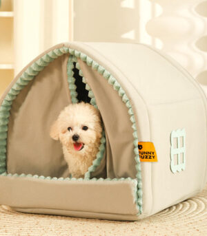 Double Curtain Pet House Enclosed Dog Bed