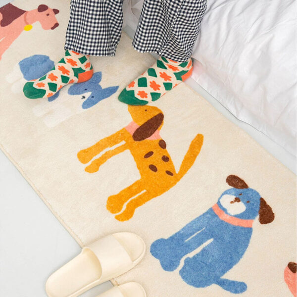 Adorable Cat & Dog Pattern Bedside Rug Pet Mat - Image 3