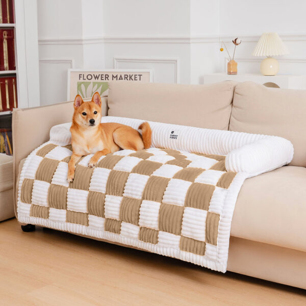 Cream Square Plaid Cozy Dog Mat Furniture Protector Cover - Image 18