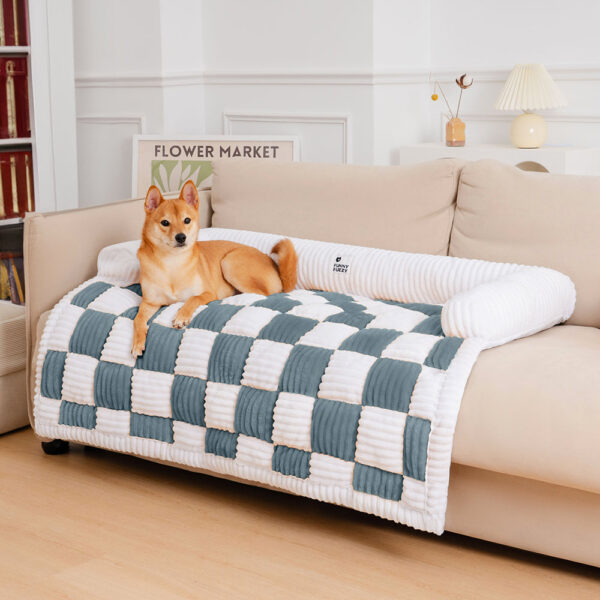 Cream Square Plaid Cozy Dog Mat Furniture Protector Cover - Image 19