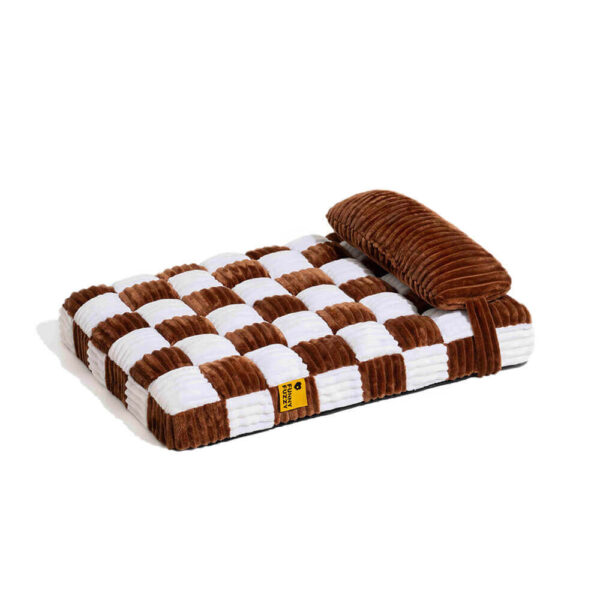Handmade Plush Chessboard Orthopedic Support Dog Bed with Pillow - Image 18