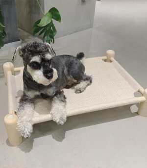 Linen and Wooden Elevated Dog Bed